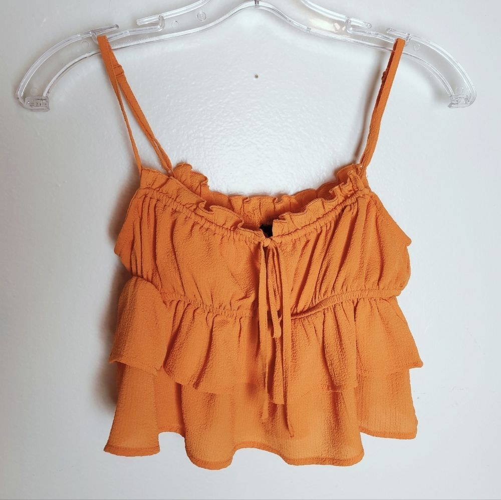 Wild Fable Orange Cropped Tiered Ruffle Keyhole Cami Tank Top, Sz XXS